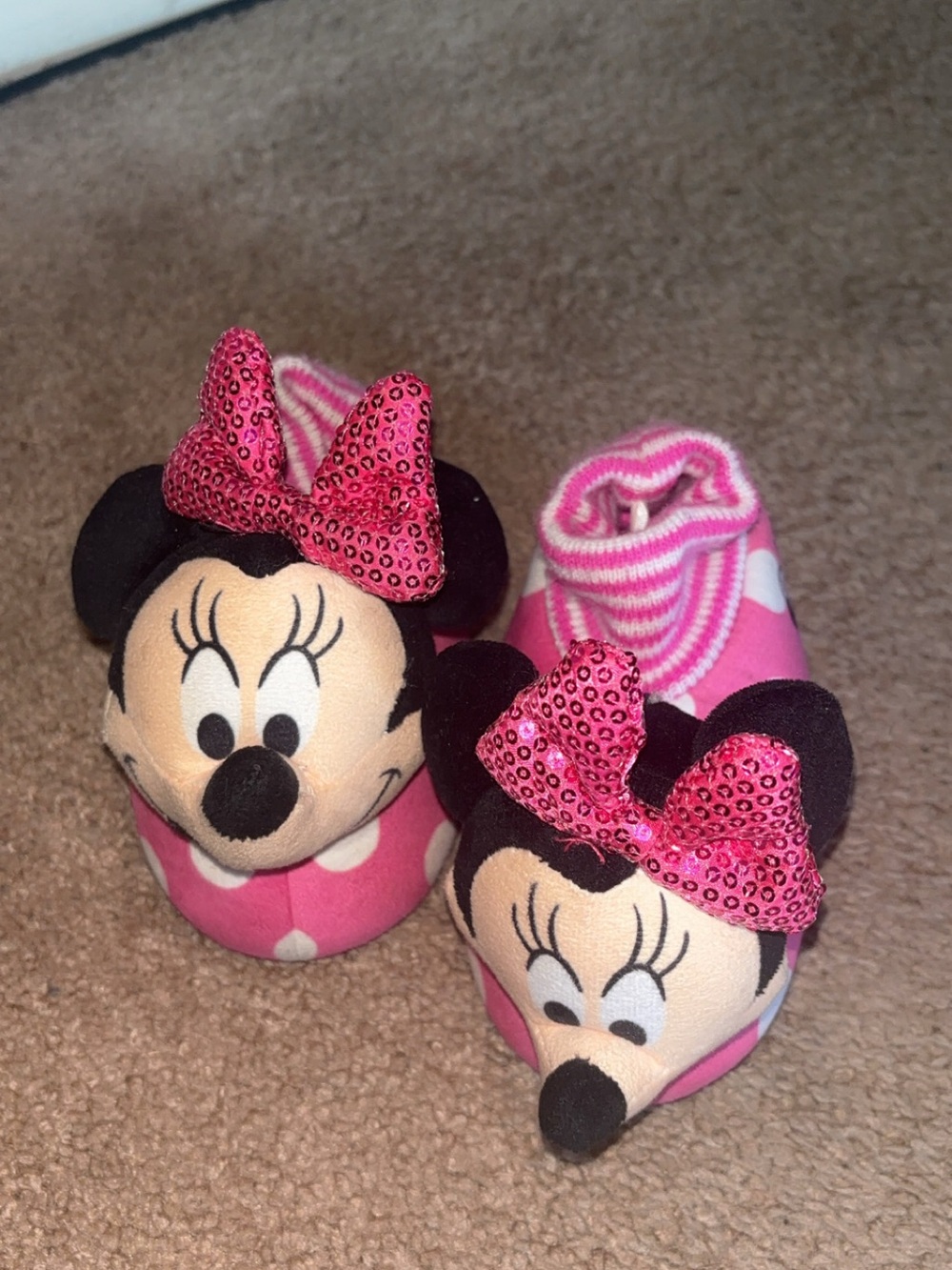 Disney Minnie Mouse Sequin Bow Pink Polka Baby Slippers